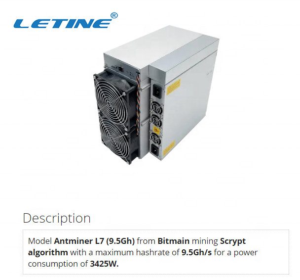 9050Mh 9500Mh 비트마인 앤트미네르 L7 9160 Mh 9.16Gh 75 DB (데시벨) 총독  LTC 1