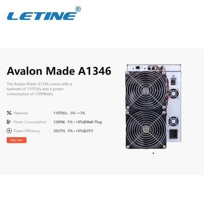 아발론 A1346 110번째 BTC Asic 광부 3300W 높은 하시라테 비트코인 채굴기
