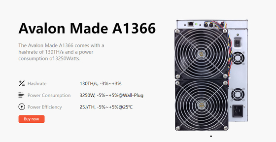 BTC 비트코인 채굴기 아발론 A1366 130번째 3250W SHA-256 높은 하시라테