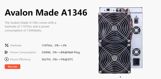 아발론 A1346 110번째 BTC Asic 광부 3300W 높은 하시라테 비트코인 마이닝 에퀴먼트