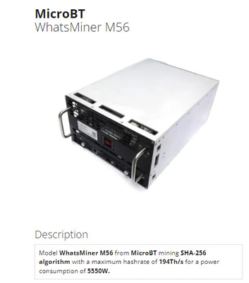 위하트셰미네르 M56 BTC 비트코인 Asic 광부를 188T 194T 212T명 냉각시키는 물을 차갑게하는 수력전기