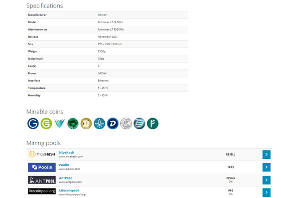 9050M 9500M 75db Bitmain Asic Antminer L7 Scrypt 채광 기계