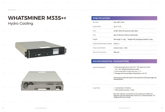 수력전기 냉각 마이크로브트 위헤이스미네르 M33s+ 218t 240t M53s++ 310t 328t