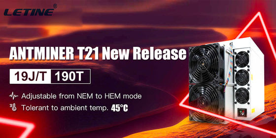 앤트마이너 T21 비트코인 아시크 마이너 BTC/BCH/BSV SHA256 공기 냉각 마이너 190T 3610W 19.0J/T