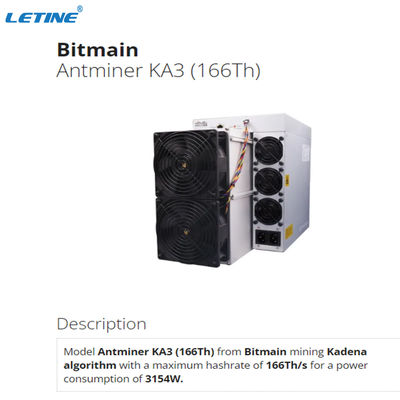 주식 KDA 광산 Bitmain Antminer KA3 166T 3154W 전력 소비