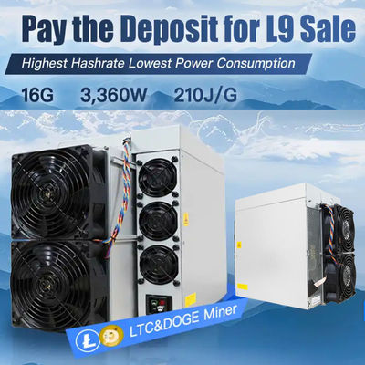 신규 Antminer L9 16G 3360W 전력 효율 210J/G 서버 채굴 LTC DOGE 스크립트 공기 냉각 채굴기