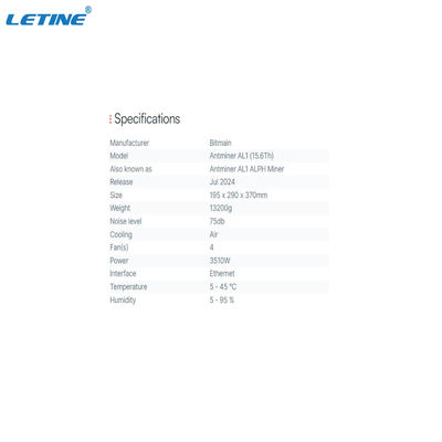 새 AL1 15.6T 비트메인 Antminer AL1 3510W ALPH 마이너