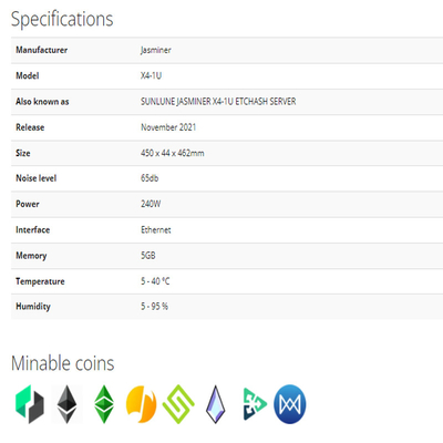 ETC ETH 긍정 광부 X4-U 520Mh/S 5GB 2500Mh 240W 65 DB (데시벨)