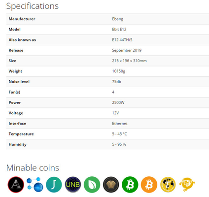 BTC 에방 법인세차감전의 순이익 광부 E12 0 와트 SHA-256 백색