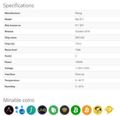 E11 30번째 1950W SHA-256 BTC 에방 법인세차감전의 순이익 광부 74 DB (데시벨) 10nm