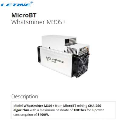 100Th/S M30s+ Asic 광부들 3400W M30s SHA 256 75 DB (데시벨) 이더넷 인터페이스