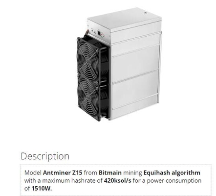 에퀴해시 Asic 광부 유리한 비트마인 앤트미네르 Z15 420ksol을 채굴하는 ZEC 선