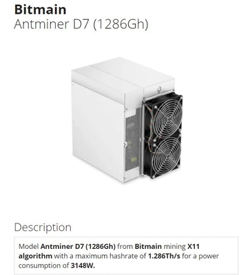 비트마인 앤트미네르 D7 1286gh 3148W X11 Asic 광부 D7 1.286th/S 1183g 1234G 채굴기