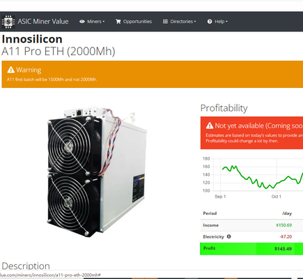 1500Mh 에트하시 알고리즘 이실린콘 Asic 광부 A11 프로 8G