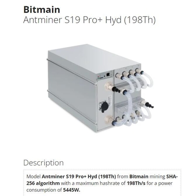 198번째 5445W J0-10 Asic 광부 앤트미네르 S19 Pro+ Hyd 물 냉각