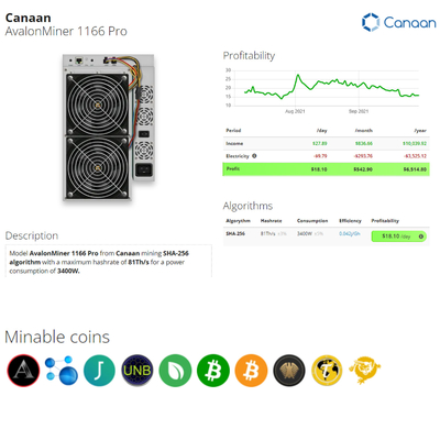 SHA 256 비밀당원 BTC 광부 가나안 아발론 1166년 프로 81 스 3400W 이더넷 인터페이스