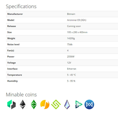 에트하시 알고리즘 ETH ETC 광부 비트마인 앤트미네르 E9 3Gh 2556W