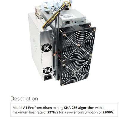 SHA 256 알고리즘 비트코인 Asic 광부는 A1 프로  23Th/S 26T/S 2200W를 아이젠